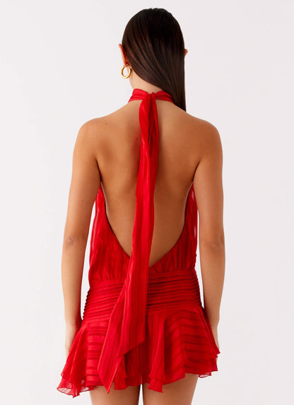 Roselyn – Rochie scurtă din chiffon cu talie perlata