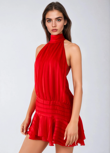 Roselyn – Rochie scurtă din chiffon cu talie perlata