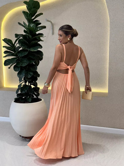 Kimberly - Rochie lungă plisată cu bretele subțiri