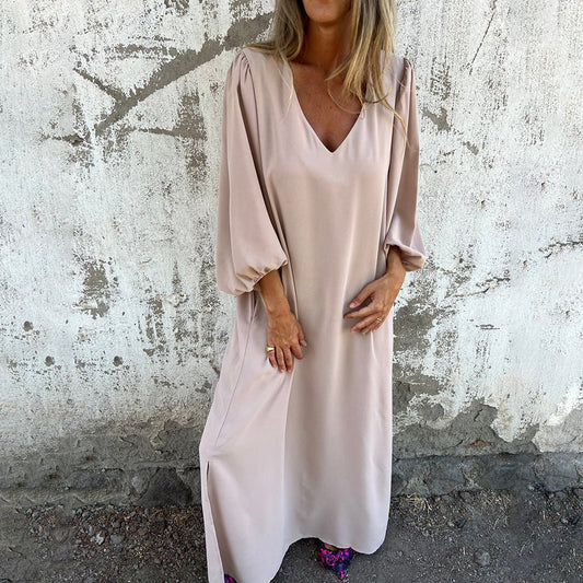Roze™ | Rochie lungă în stil boem cu buzunare