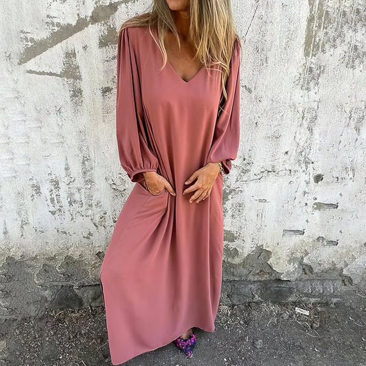 Roze™ | Rochie lungă în stil boem cu buzunare