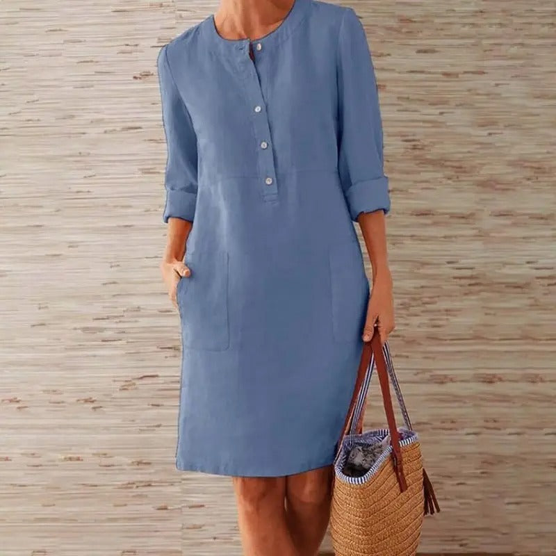 Emilie - Rochie din in cu mâneci lungi