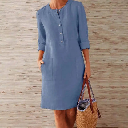 Emilie - Rochie din in cu mâneci lungi
