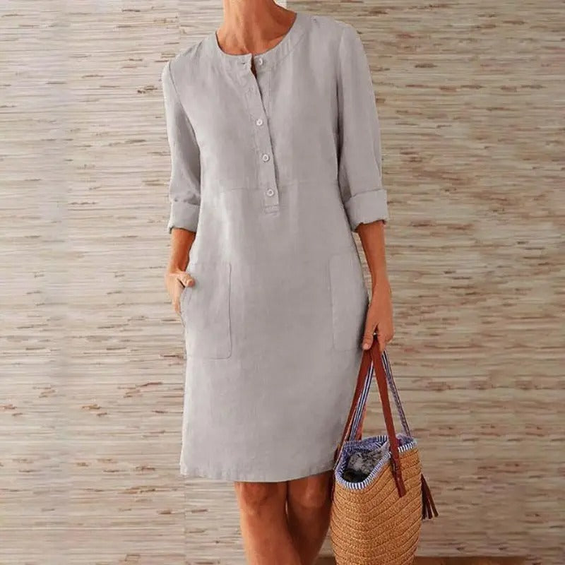Emilie - Rochie din in cu mâneci lungi