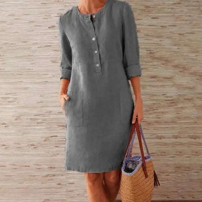 Emilie - Rochie din in cu mâneci lungi