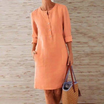 Emilie - Rochie din in cu mâneci lungi