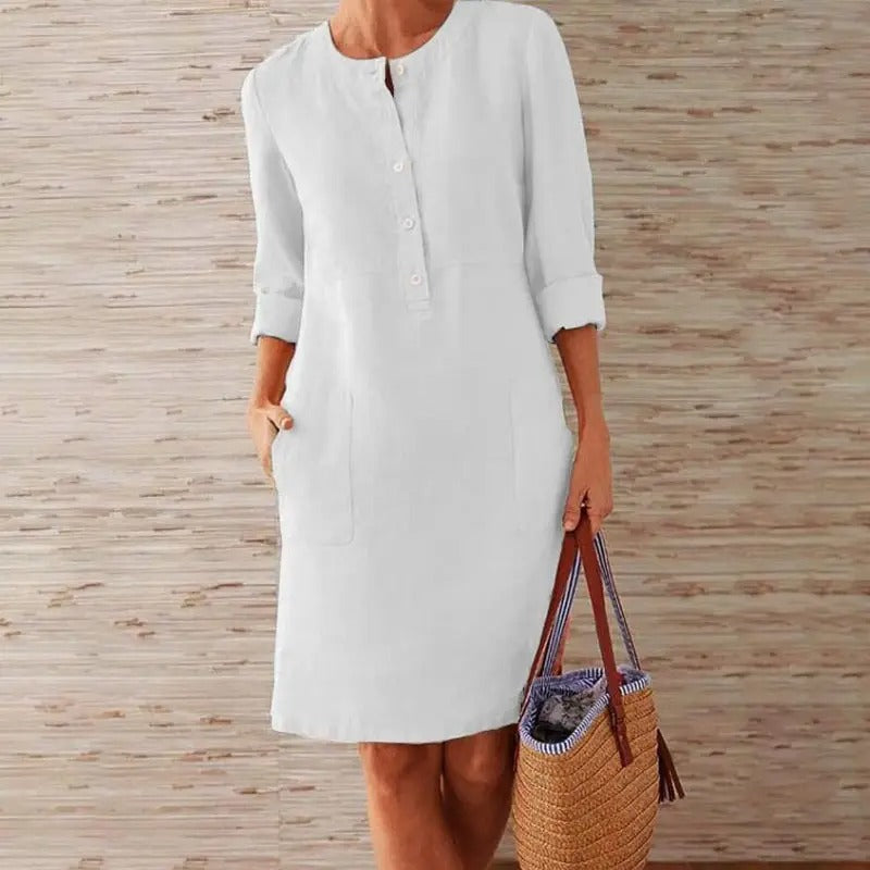 Emilie - Rochie din in cu mâneci lungi
