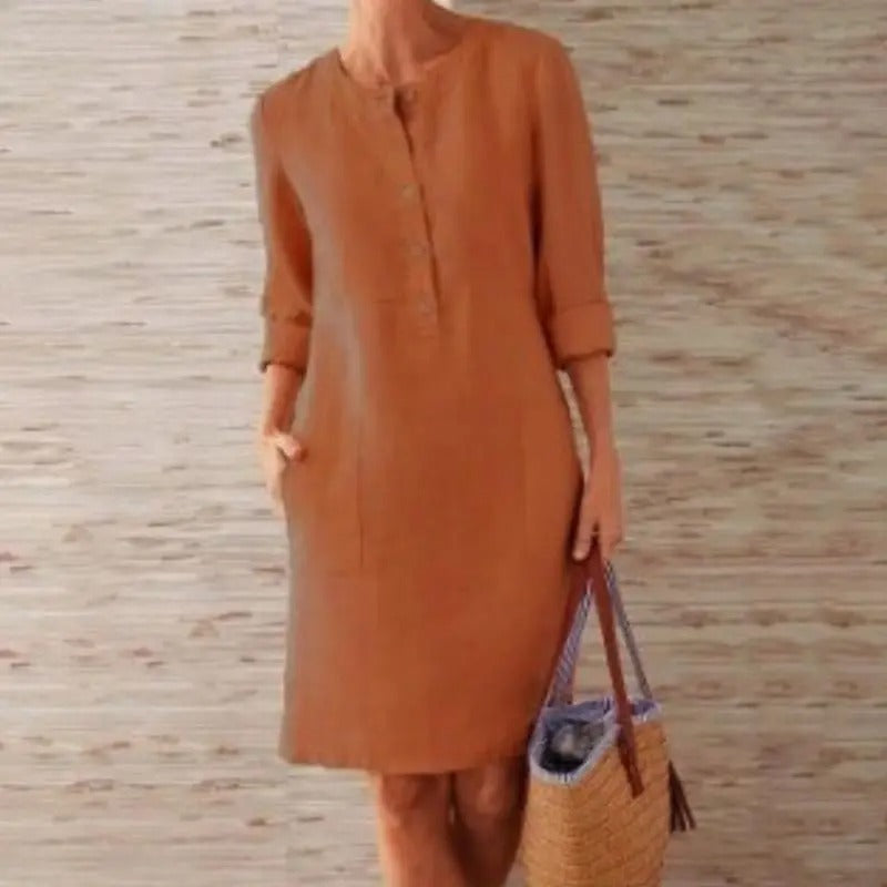Emilie - Rochie din in cu mâneci lungi