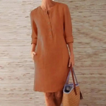 Emilie - Rochie din in cu mâneci lungi